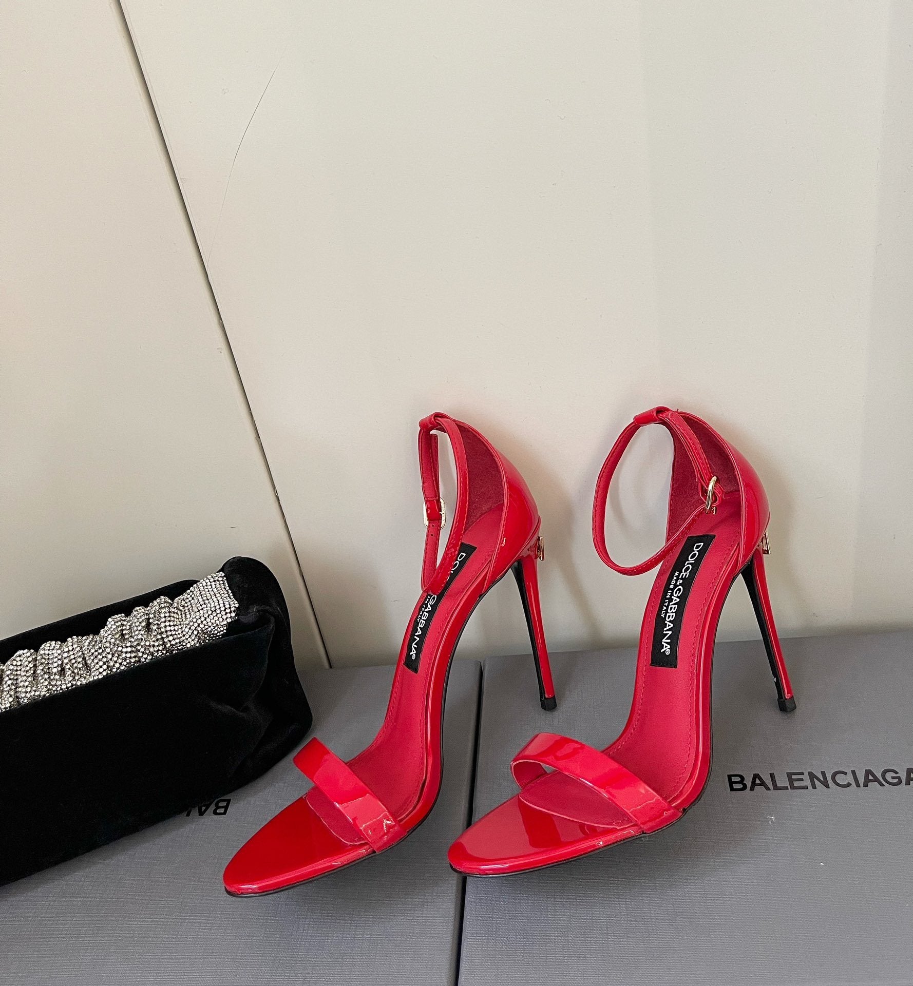 RED PATENT STRAPPY HEELS