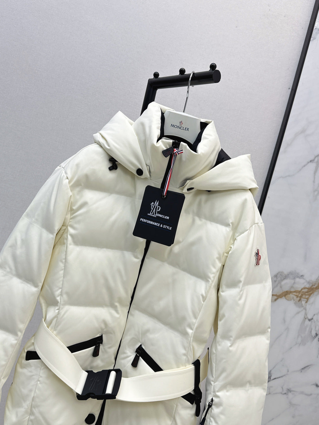 BELTED HOODED QUILTED PUFFER JACKET