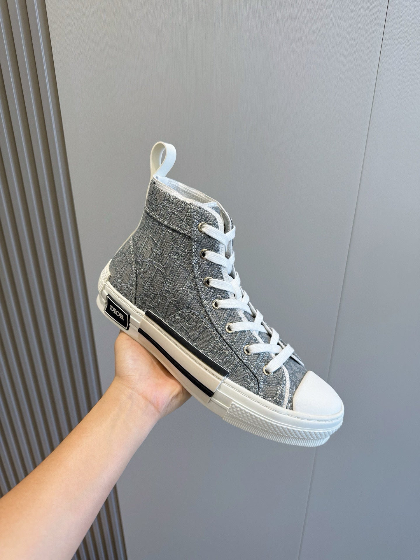 GREY MONOGRAM HIGH-TOP SNEAKERS