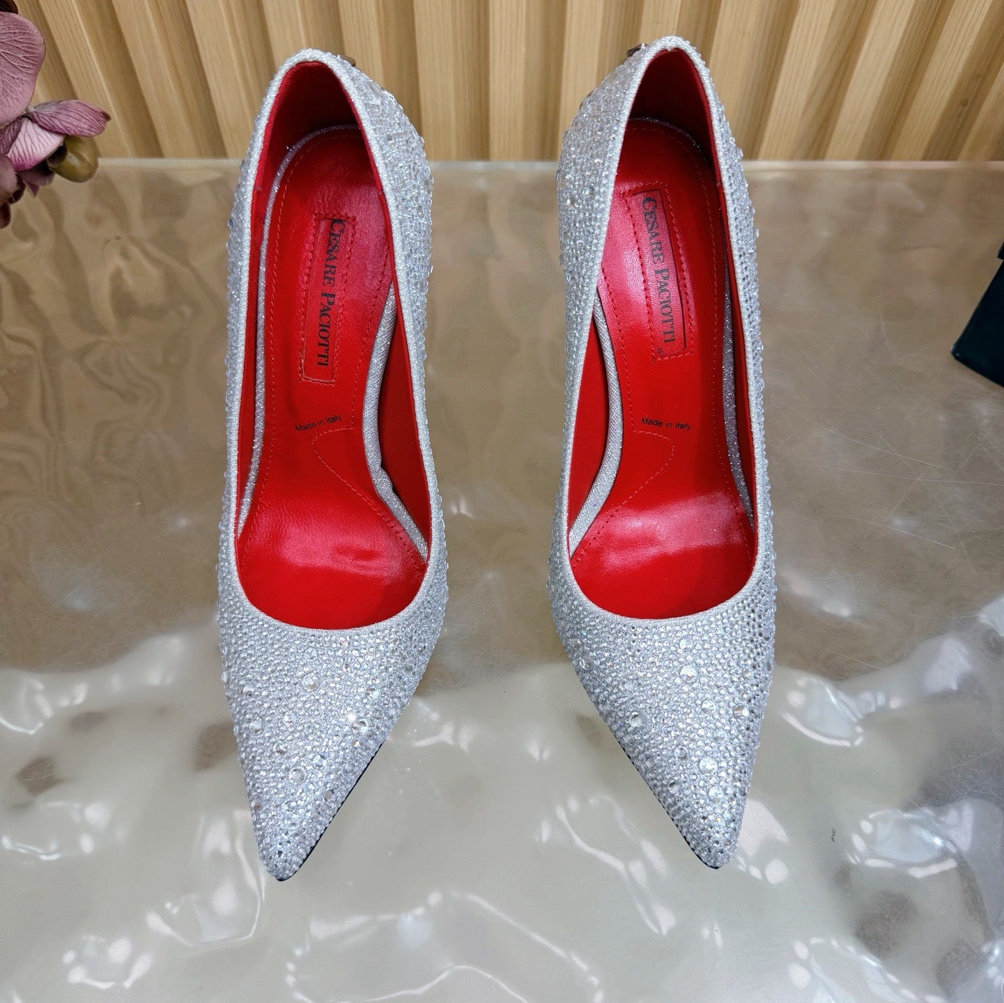 CRYSTAL EMBELLISHED DAGGER HEEL PUMPS – ICY SILVER EDITION
