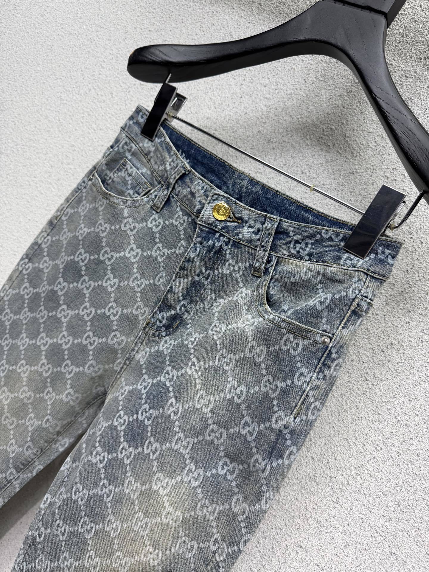 ALL-OVER MONOGRAM STRAIGHT LEG DENIM JEANS