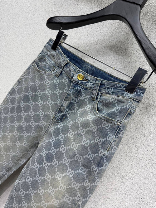 ALL-OVER MONOGRAM STRAIGHT LEG DENIM JEANS