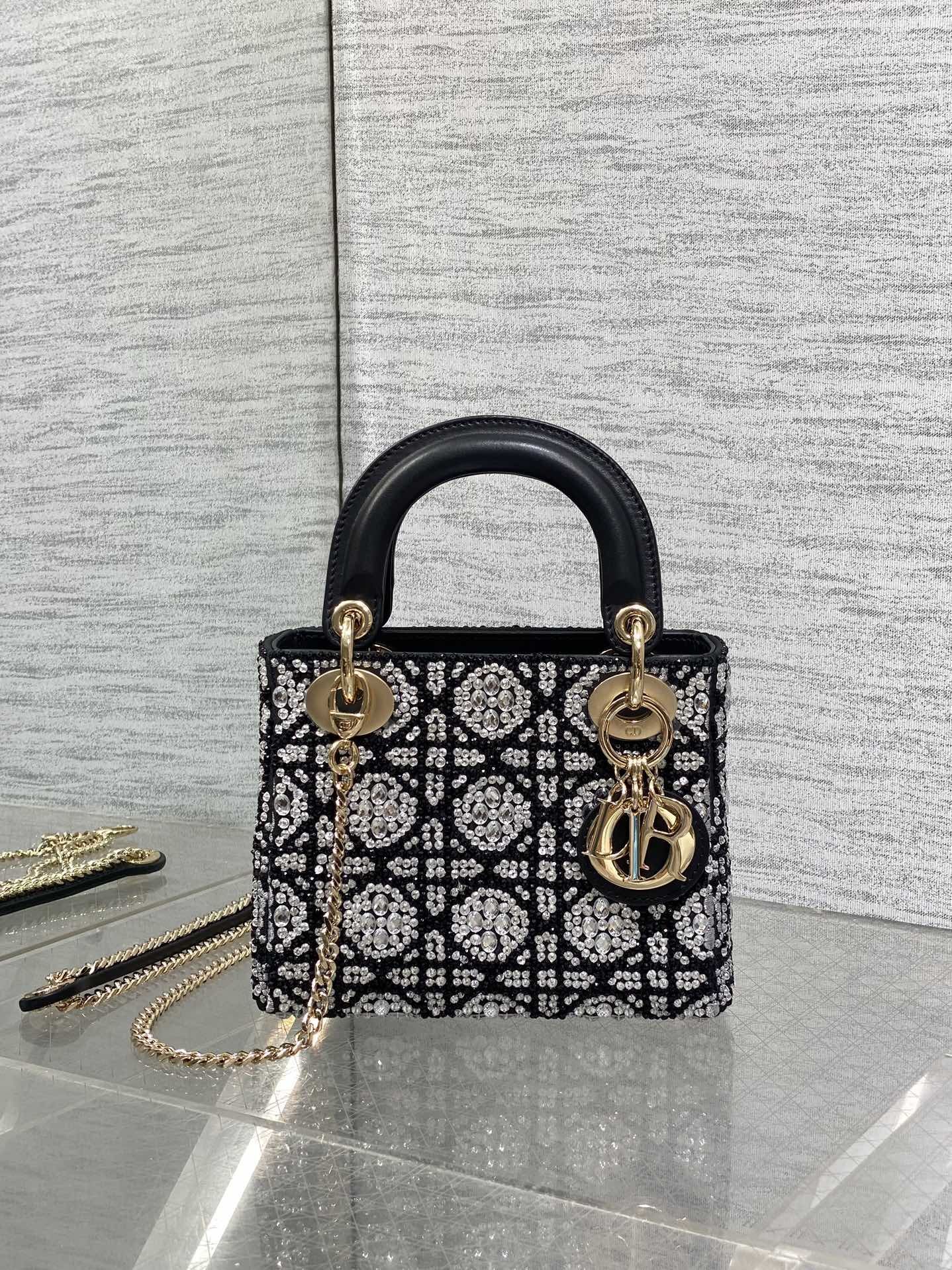 BLACK EMBELLISHED MINI TOP-HANDLE BAG WITH CHAIN STRAP