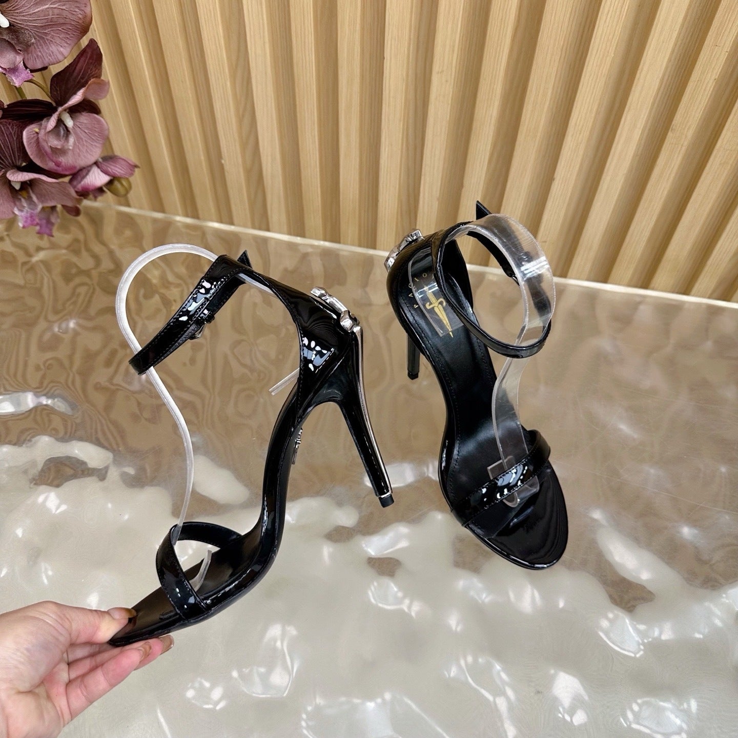 PATENT BLACK STILETTO SANDALS – CLASSIC GLAM EDITION