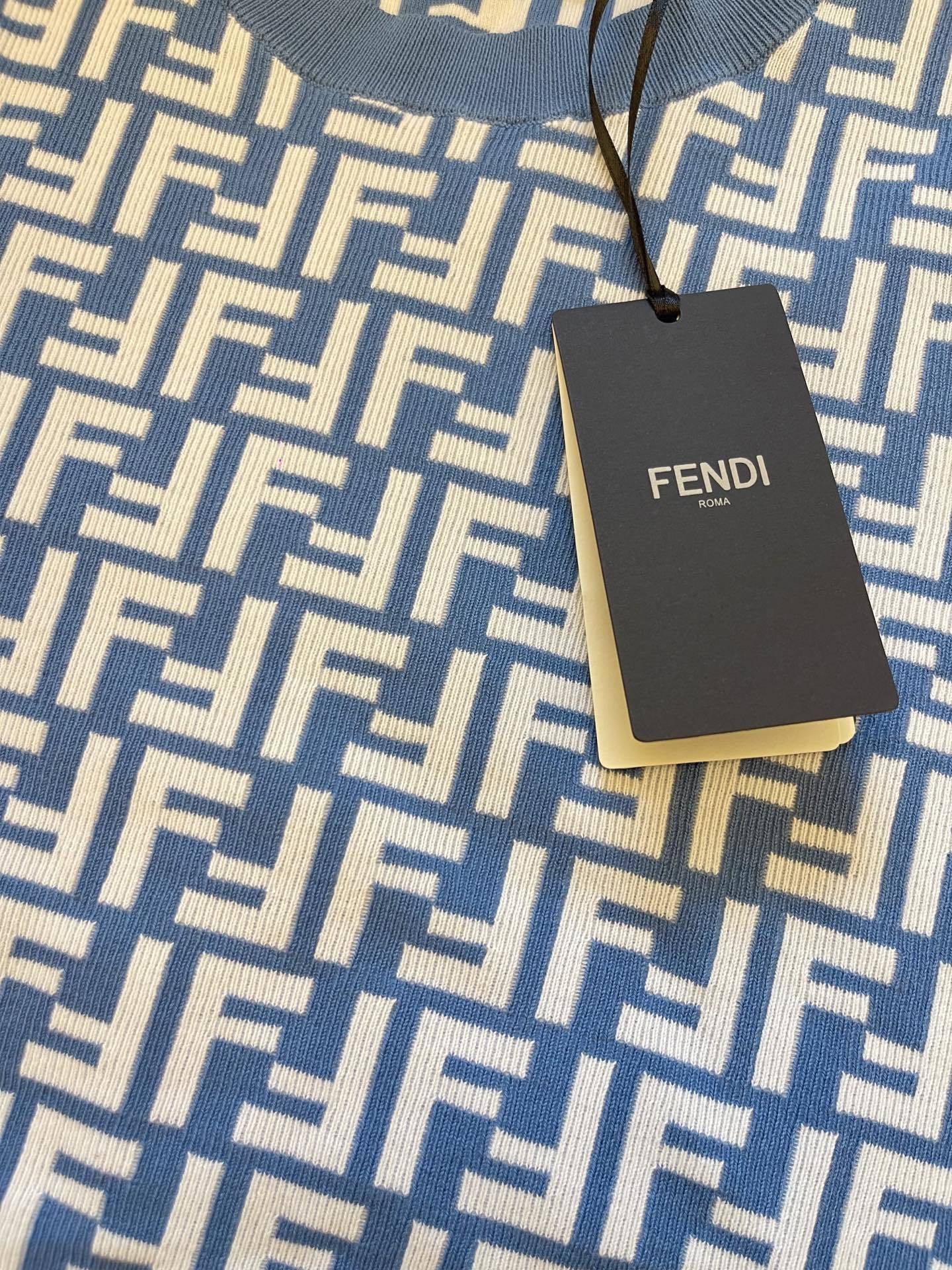 FENDI MONOGRAM KNIT TOP & DENIM SHORT SET