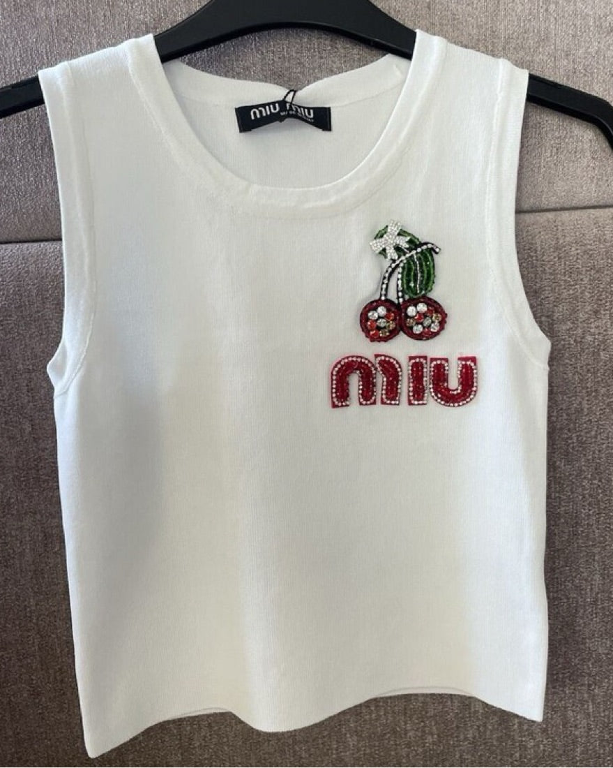 EMBELLISHED CHERRY LOGO KNIT TANK